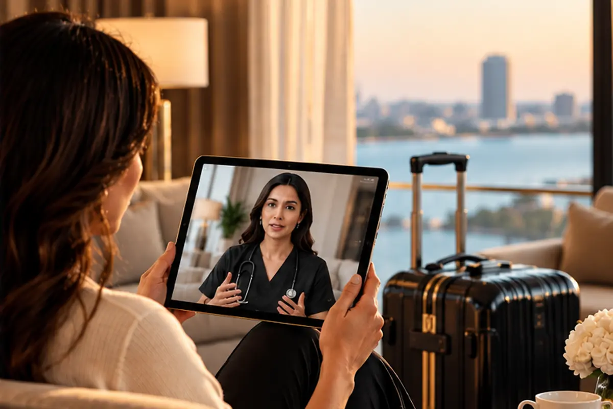 Client in a telemedicine consultation on a tablet